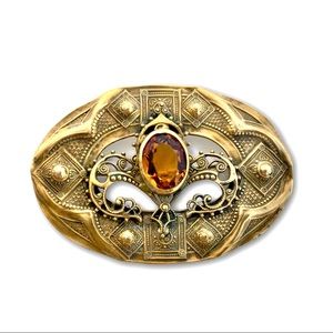 Antique Art Nouveau Gilt Brass Amber Sash Pin